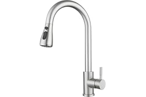 ABRVUAHM Kitchen Sink Taps Mixer With Pull Out Spray, Stainless Steel Single Lever, High Arc 360° Swivel 3 Spray Modes Faucet - Brushed Nickel