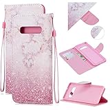 BONROY Genuine Case, Premium Wallet Case with [Card Slots] [Magnetic Closure] Flip Notebook Cover Case for Samsung Galaxy S10 Plus-(Pink Marble - HX)