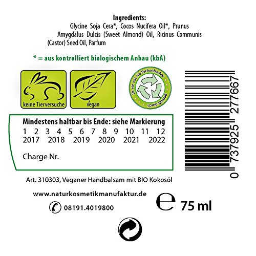 Greendoor VEGANER Handbalsam mit BIO Kokosöl, 75 ml, Naturkosmetik ohne Konservierungsmittel, Handcreme ohne Mineralöl, selbstverständlich ohne Tierversuche, ohne Palmöl, Hand Balsam Creme - 2