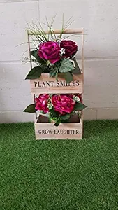 Wonderland Wooden Plant Stand/Planter Stand with 2 pots Planter planters with Plant Smiles, Grow Laughter Written Stands, Planter Stands, Garden d