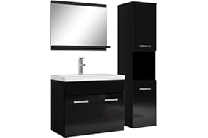 Badplaats B.V. Badezimmer Badmöbel Set Montreal 60cm Waschbecken Hochglanz Schwarz Fronten - Unterschrank Hochschrank Waschtisch Möbel