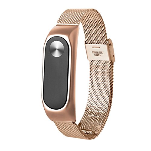 Para Xiaomi MI Banda 2, DoraMe Moda de acero inoxidable ligero correa de reloj (Oro rosa)
