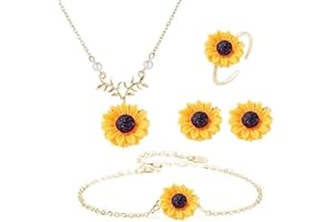 Clataly Collana di Girasole Orecchini Braccialetto Set Boho Resina Petal Pendente per Le Donne Gioielli Accessori