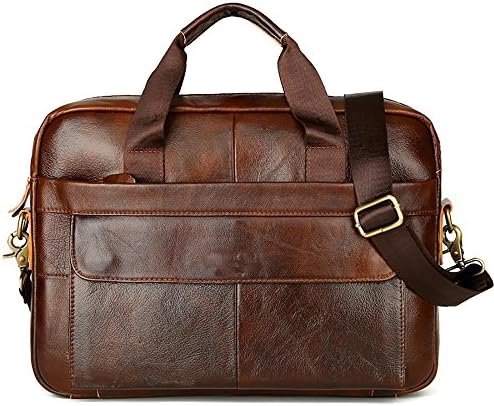 Laptop Leather briefcase notebook Business Leisure Vintage backpack 14 inch computer bag Shoulder handbag Messenger bag waterproof for Mens , brown 2 #
