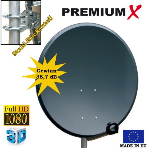 PremiumX Digitale SAT Anlage 80 cm + Opticum Quad 0,1dB LNB 4 Teilnehmer + 8 F-Stecker 7mm vergoldet - 3