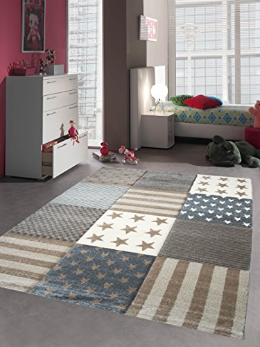 Traum Enfants Jeu de Tapis Enfants Tapis Tapis Motif étoilé Contour coupé Marron Beige Crème Gris Größe 80x150 cm
