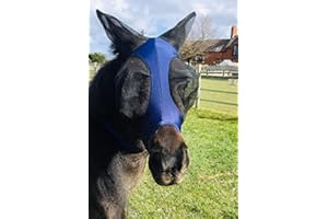 RUGGLES EQUESTRIAN Ruggles Shetland Miniature Section A Pull On Fly Mask With Ears | Stretch Lycra | Horse & Pony Eye Protection (Std Shet, Navy)