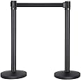 Yaheetech Retractable Crowd Control Barriers Queue Barrier Rope Barriers Belt Stanchion Safety Barriers Security Pole Posts Stands Stainless Steel 2m Belt Black