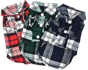 COUTUDI Pack 3colors Pet Basic Plaid Shirt Little Puppy Clothes Small Dog Plaid Polo Shirt Cat T-Shirt for All Seasons (M)