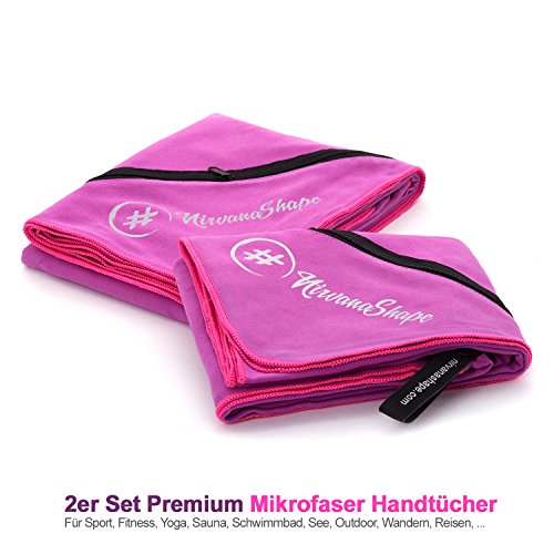 2er-Set Premium Mikrofaser Handtücher – inkl. Packtasche | Ultra saugfähige & schnelltrocknende Sport- und Badehandtücher mit praktischer Reißverschluss Ecktasche | Ideal für Fitness, Yoga, Sauna, Outdoor, Reisen - 2