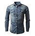 Produktbild Herren Sim Hemd Denim,ZEZKT-Herren Langarm Jeanshemd Männer Casual Shirt Bluse Schlankes (XL, Blau)