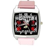 taport® LED ZEPPELIN Quarz Square Armbanduhr Pink Echt Leder Band + Gratis Ersatz Batterie + Gratis Geschenkverpackung