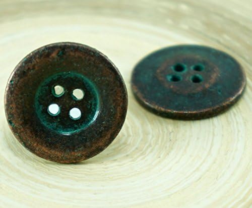 1pc Four Hole Czech Green Turquoise Patina Aged Copper Button Size 8, 18mm