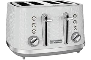 Morphy Richards Vector 4 Slice Toaster, High Gloss Geometric Design, Defrost and Reheat, Variable Width Slots, Removeable Crumb Tray, White, 248134