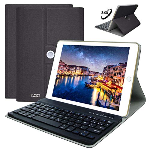COO Funda con Teclado iPad para iPad 2018 (6th Gen)/iPad 2017/iPad Pro 9.7/iPad Air 2/1, Cubierta iPad con Teclado Español Bluetooth Desmontable Inalámbrico con Smart Auto Sleep-Wake (Gris Oscuro)