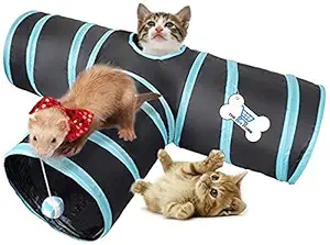 THE DDS STORE Rabbit Tunnel Toy, Collapsible 3 Way Cat Tunnel Interactive Toy with Ringing Ball, Spacious Tube Fun for Cats Rabbits Kittens(Colour May Vary)
