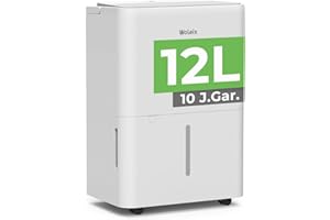 Woleix Luftentfeuchter elektrisch 12L, Entfeuchter elektrisch für Keller, Raumentfeuchter elektrisch 35dB für Räume bis zu 122m³/25m², mit Filter und 1M Ablaufschlauch, Timer, 10 J. Gar.