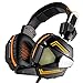 Produktbild Gaming Headset Bass Vibration 7.1 Stereo, KOTION EACH G5000 Over-Ear Kopfhörer Surround Sound mit Mikrofon 4 LED Effekte Geräuschunterdrückung für PC Film Gaming Spielen Chat Musik PS4 (Schwarz-Orange)