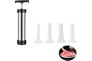 Xinlie Poussoir à Saucisse Manuel de Qualité Alimentaire Outil Manuel Remplissage de Saucisses Remplissage de Saucisse en Acier Inoxydable Poussoir à Saucisses avec 4 Entonnoir,pour Saucisses Maison
