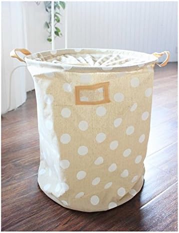 Saint Kaiko Cotton Linen Hampers for Laundry with Lid Laundry Hamper Foldable Round Pop Up Laundry Hampers Laundry Bins Large Laundry Basket Storage Bin Storage Basket for Clothing and Toy 35*45 cm (White Dot-2)