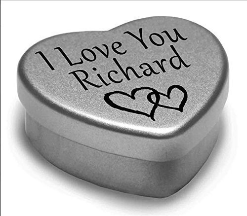 I Love You Richard Mini heart shaped silver gift tin filled with mini chocolates. Great as a birthday present or a gift to show someone special how much you love them