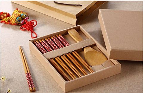 LYD KOMB Five Pairs of Chopsticks Wooden Japanese Chopsticks 5pairs Red Cherry Blossoms And 5 Pairs and One Spoon With The Gift Box (red)
