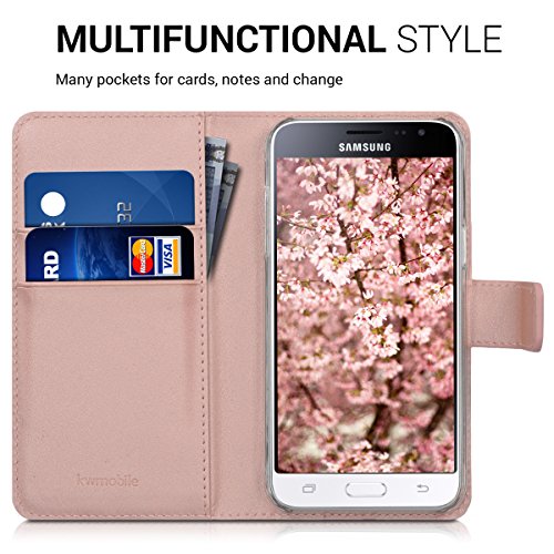 kwmobile Funda para Samsung Galaxy J3  2016  DUOS - Carcasa de  Cuero sint  tico  - Case con Tapa y  Tarjetero  en  Oro Rosa 