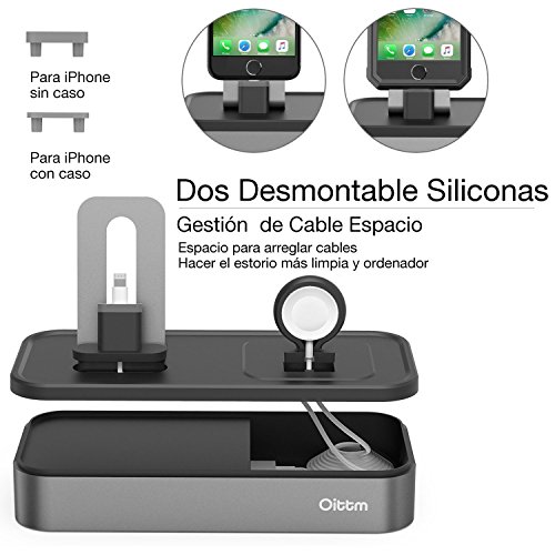 Oittm 5 Puerto USB Soporte Carga para Apple Watch Series 3   Apple Watch Series 1   Apple Watch Series 2   Apple Watch Nike    iPhone 7   iPhone 8   iPhone X   iPhone 8 Plus   iPhone 6 Plus   iPhone 6S Plus   iPhone 7 Plus   iPhone 6S   iPhone 5S   iPhone SE   iPad Mini   iPod   Apple Pencil   Siri Remote  Gris 