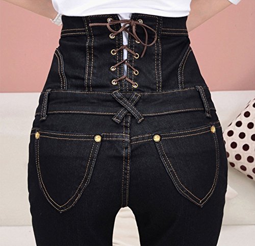 iRachel Damen High Waist Jeanshose Damen Röhrenjeans Hochbund Jeggings Skinny Hose - 4