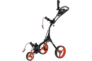 Benross Pro Compact Golf Push Trolley with 3 Wheels - Folding Design with Storage Compartment & Umbrella Holder - Height Adjustable Handle, Quick-Release Wheels & Foot Brake - Lightweight Steel Frame