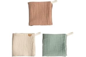 LICHUANUK Lot de 3 Langes Bébé, Mousseline de Coton Biologique, Multi-usages :,Bavoir, Couverture nomade, Doudou, Ultra doux, Respirant, 23x23cm, Ecologique et Sain(Couleur aléatoire)