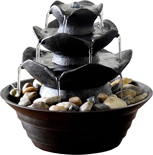 dobar 96410e Design Zimmerbrunnen aus Polyresin in Steinoptik mit Deko-Steinen, Wasserspiel mit Pumpe für innen, Kunststoff, schwarz, 22.2 x 22.2 x 20.6 cm - 5