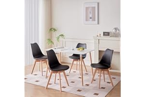 AnYu Furniture Mesa de Cocina con Sillas, Cuatro Sillas de Comedor Negro y Mesa Rectangular, Escritorio MDF, 110 * 70cm, Blanca,Dos Tablones Empalmados Entre Sí