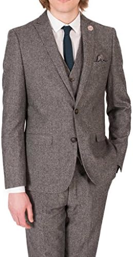 HARRY BROWN Wool Donegal Three Piece Slim Fit Suit in Grey 46R