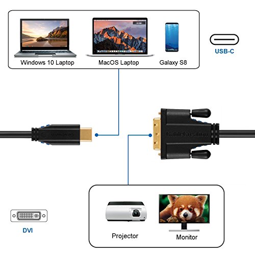 CableCreation 6FT USB Typ C (USB-C) auf DVI Stecker auf Stecker Kabel (DP Alt-Modus) für Apple das neue MacBook / Chromebook Pixel / Dell XPS 13 / Yoga 900 / Asus Zen AIO / Lumia 950 / 950XL, 6ft / 1.83M Schwarze Farbe - 2