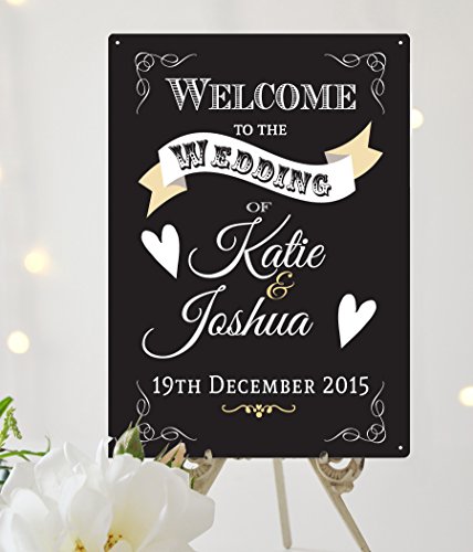 Dekorative Kreidetafel, personalisierbar, Aufschriftt "Welcome to the Wedding", Schwarz, A4, Vintage-Stil, Kreidetafel-Optik, Dekoration