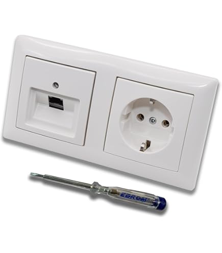 Busch Jäger, Rutenbeck Prise Réseau Encastrée 10 Gigabit/S (10GbE) KAT6A 6A 1 Connecteur RJ45 Prise WISI TV SAT RADIO 3 Trous Au Design BJ DUR2000