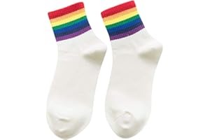 OLDM 100 Cotton Socks Unisex Rainbow Striped Pattern Sport Work Socks For Women Mens Breathable Soft Comfortable Durable Daily Use Walking/Hiking Stretchy Sock For Teen Girl Boy Funky Sockssbreathable
