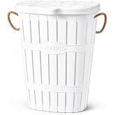 65 L Bambu Halat Kulplu Kirli &Ccedil;amaşır Sepeti Kapaklı | Plastik G&ouml;vde | 58 x 45 x 35 cm | Havalandırmalı &Ccedil;amaşır Saklama Sepet