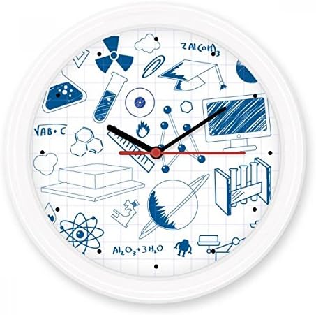 Blue Grid Hand Painted Simple Strokes Style Physical Chemistry Symbol Silent Non-ticking Round Wall Decorative Clock Battery-operated Clocks Gift Home Decal