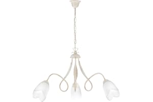 ONLI Lampadario 3 luci in Metallo Avorio spennellato Oro con Calle in Vetro Satinato sfumato Ambra