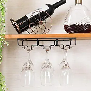 XuBa Iron Wall Mount Wine Glass Hanging Holder Goblet Stemware Storage Organizer Rack for Home Kitchen Decoration,Three-Row