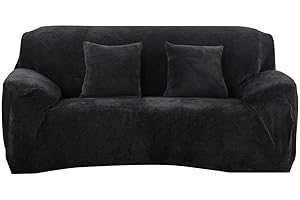 Seogva Velvet Sofa Cover, 1-Piece Sofa Slipcover Thick Furniture Cover, Stylish Sofa Chair Slipcover for Living Room, Couch Covers for Dogs, Couch Slipcover (3-Seater Sofa, Black)