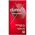 Durex Thin Feel Condoms, Regular Fit, 12s, Secure, Natural Latex, with Silicone Lube, Easy On Shape, More Sensitivity
