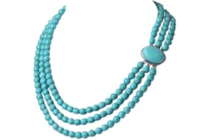 Treasure Bay Stunning Three Strands 8mm Round Blue Turquoise Gemstone Beaded Necklace for Women