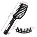 Black Boar Bristle Brush for Healthy Hair, Nylon Detangling Pins Vent Brush for Fast Blow Drying, Hair Care Scalp Massager for Hair Growth, Frizz Control Curved Hair Brush Detangling Comb