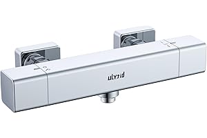 Ulytid Grifo Ducha Termostatico, Grifo Bañera de Pared, Termostato Ducha de Baño con Botón de Seguridad 38℃, Superficie Antiquemaduras, Temperatura Constante Inteligente, Mezclador de Ducha, Cromado