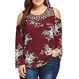 iHENGH Vorweihnachtliche Karnevalsaktion Damen Frühling Sommer Top Bluse Bequem Lässig Mode Frauen Mode Womens Plus Size Lace Kalte Schulter Floral Bedruckte Bluse T-Shirt Tops