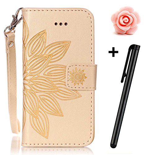 TOYYM Tasche Hülle für Samsung Galaxy S5 Mini,Flip Schutzhülle Zubehör PU Leder Handytasche 3D Gold Blume Muster Design im Bookstyle mit Ständerfunktion[Stand Feature] Kartenfächer für Samsung Galaxy S5 Mini Leder Cover