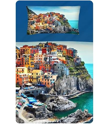 Set Biancheria Da Letto Singolo Motivo Oceano E Spiaggia Con Conchiglie E Stelle Marine – Microfibra Morbida 172x218 Cm